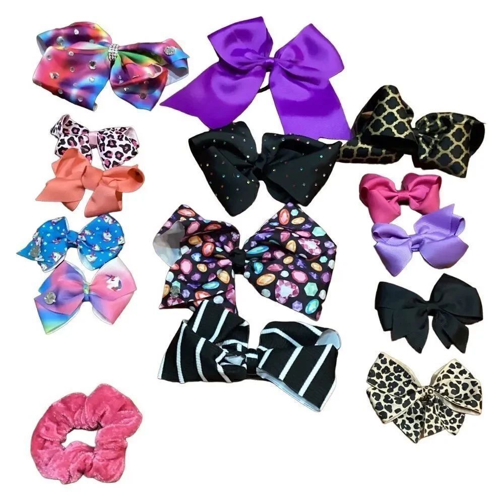 Bundle of homemade Colorful Hair Accessories Bows and Hair Clips Ties Scrunchie